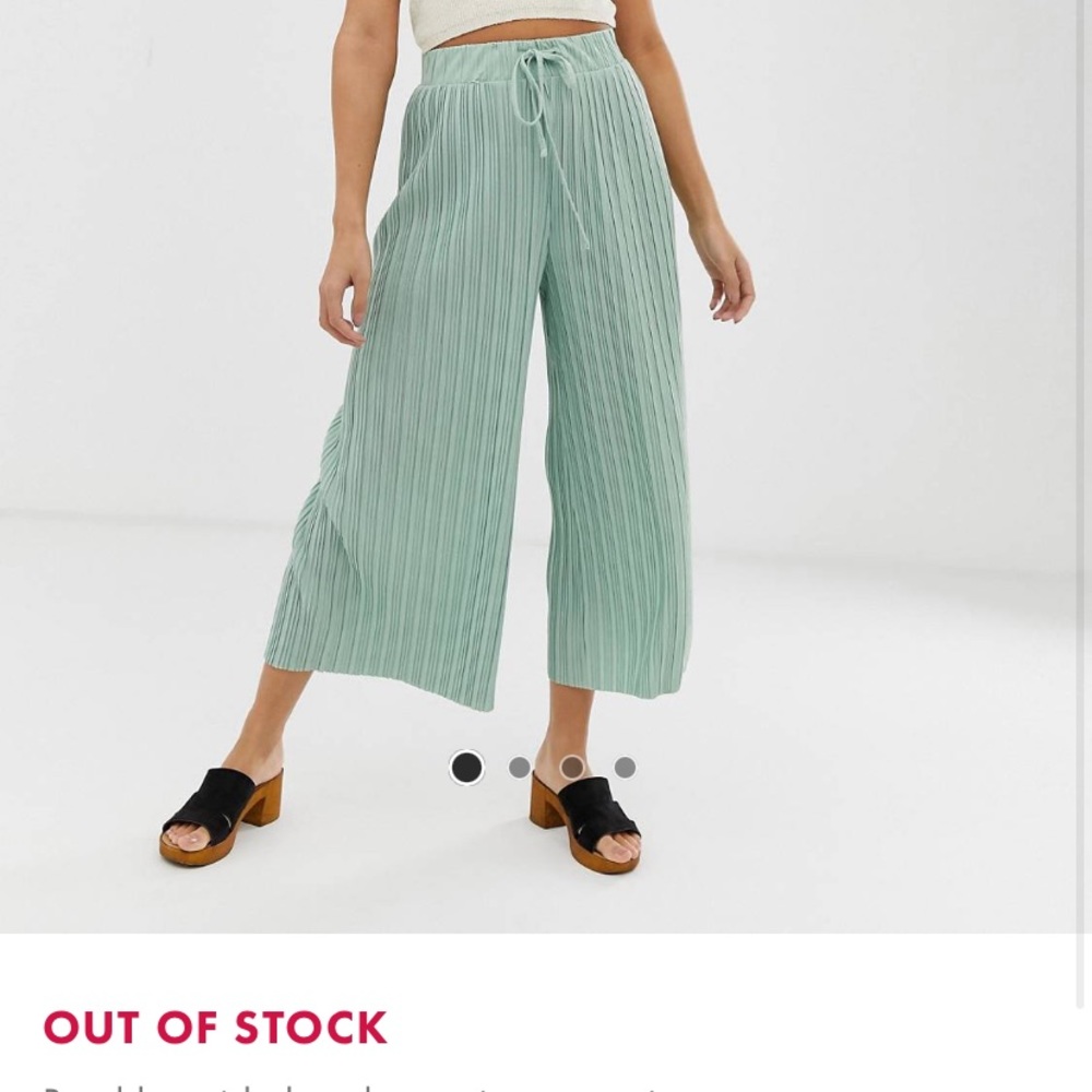 Bershka Wide Leg Drawstring Pants in Green